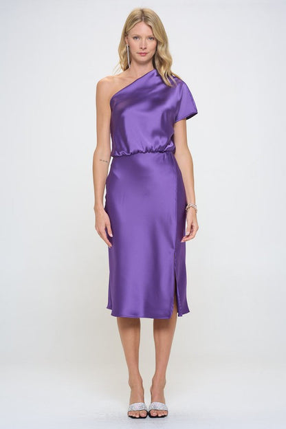 Stretch Satin One Shoulder Dress