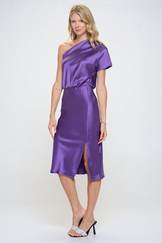 Stretch Satin One Shoulder Dress