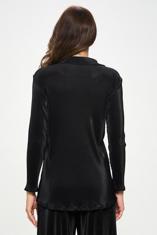 Plisse Solid Button Down Top with Collar
