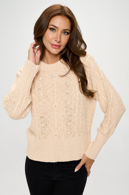Knit Round neck Pullover Sweater with Braid Detail-0