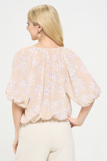 Floral Print V neck 3/4 Sleeve