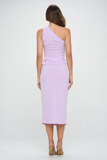 Solid Knit One Shoulder Ruched Top-4