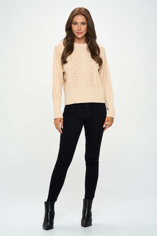 Knit Round neck Pullover Sweater with Braid Detail-3