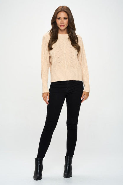 Knit Round neck Pullover Sweater with Braid Detail-3