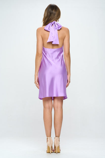 Satin Criss Cross Neck Dress with Open Back