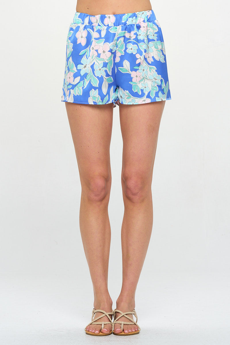 Mini Flower Print Satin Shorts
