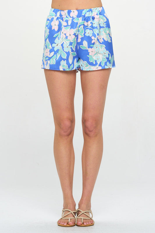 Mini Flower Print Satin Shorts