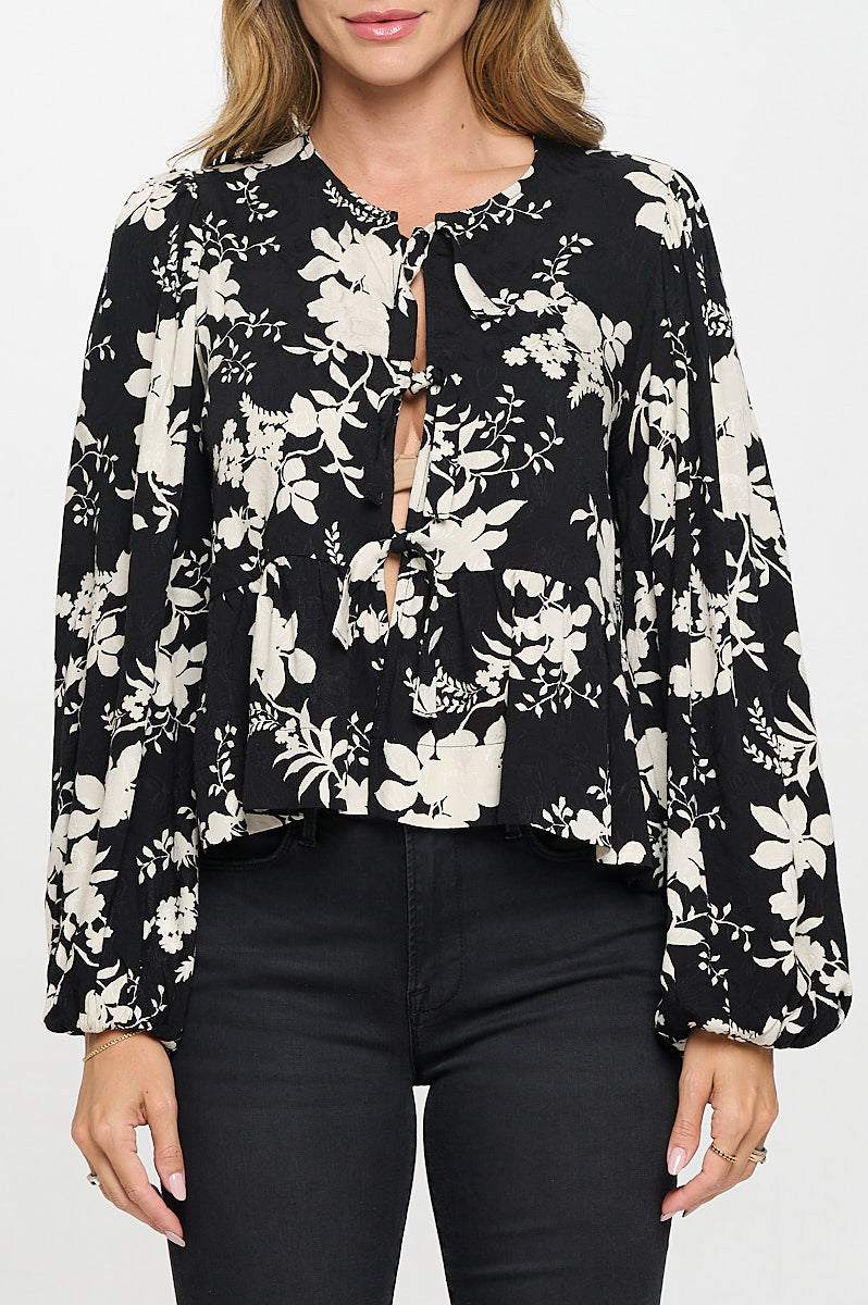 Floral Print Top with Front Tie Detail
