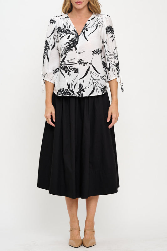 Floral Print V neck Top with Sleeve Tie