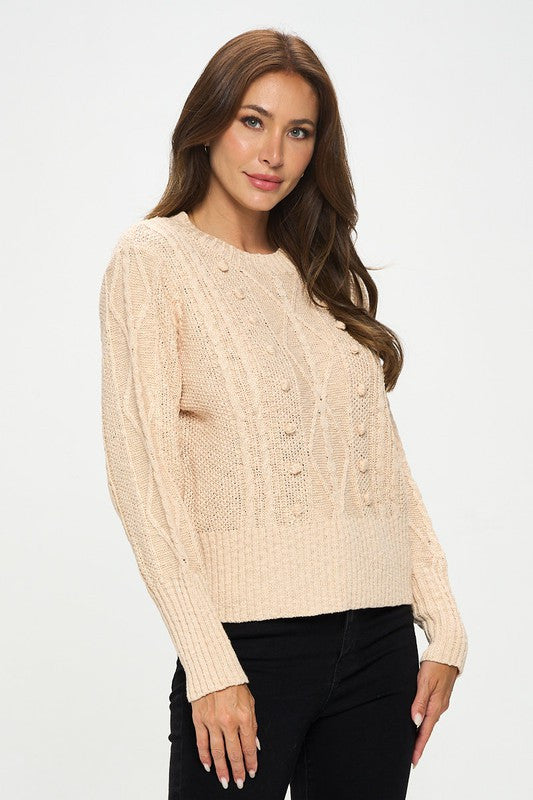 Knit Round neck Pullover Sweater with Braid Detail-1