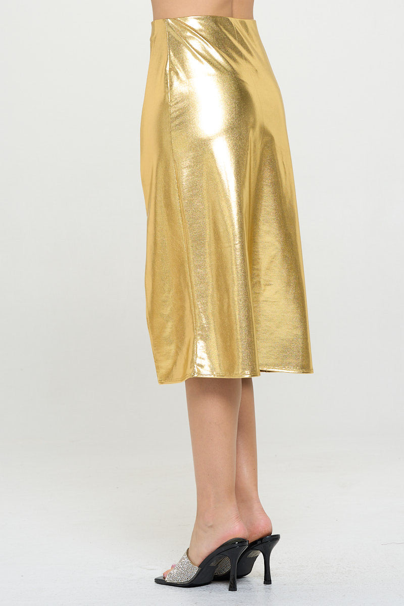 Metallic Midi Skirt with Slit-2
