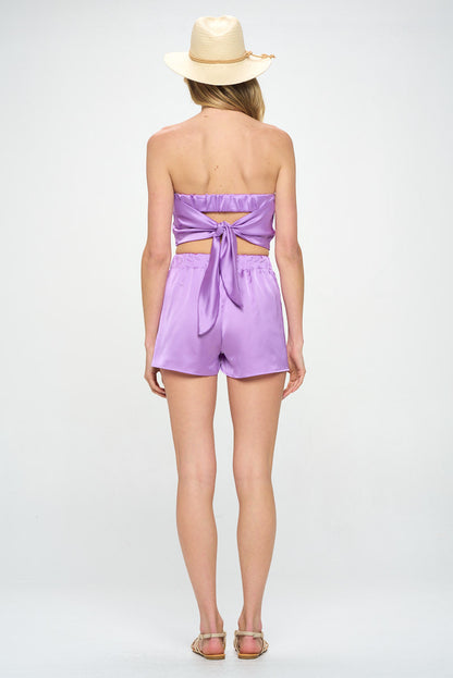 Stretch Satin Tube Top with Back Tie