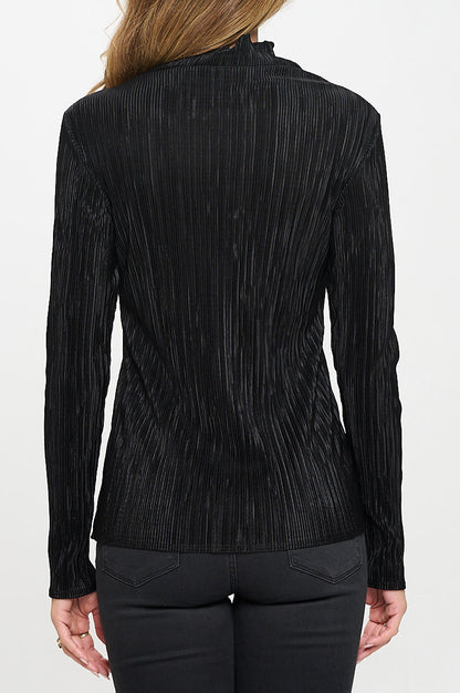 Plisse Long Sleeve Mock Neck Top