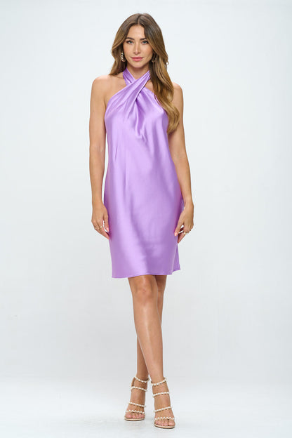 Satin Criss Cross Neck Dress with Open Back