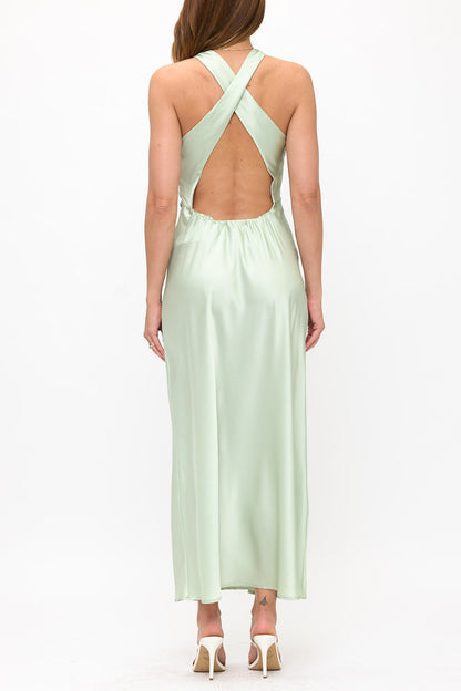 Satin Maxi Dress With Criss Cross Detail Back