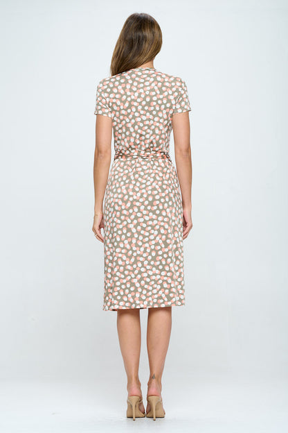 Polka Dot V neck Jersey Wrap Dress with Tie