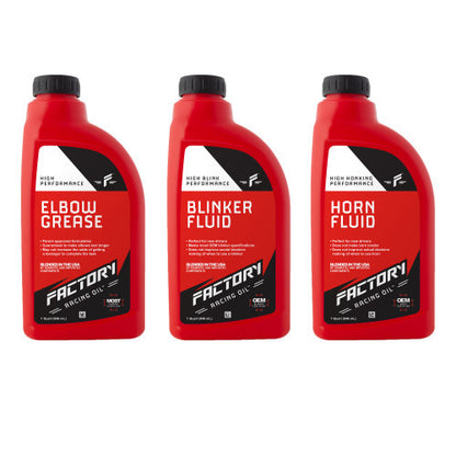 Factory Racing Parts High Performance Blinker Fluid, Horn Fluid, and Elbow Grease – Gag Gift – Dad Joke – Car Guy Prank – Set of 3, 1 Quart (Empty) Bottles Factory Racing Parts