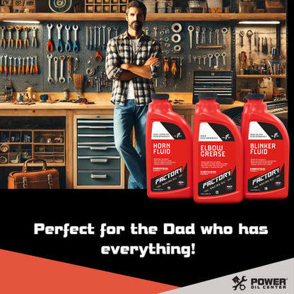 Factory Racing Parts High Performance Blinker Fluid, Horn Fluid, and Elbow Grease – Gag Gift – Dad Joke – Car Guy Prank – Set of 3, 1 Quart (Empty) Bottles Factory Racing Parts