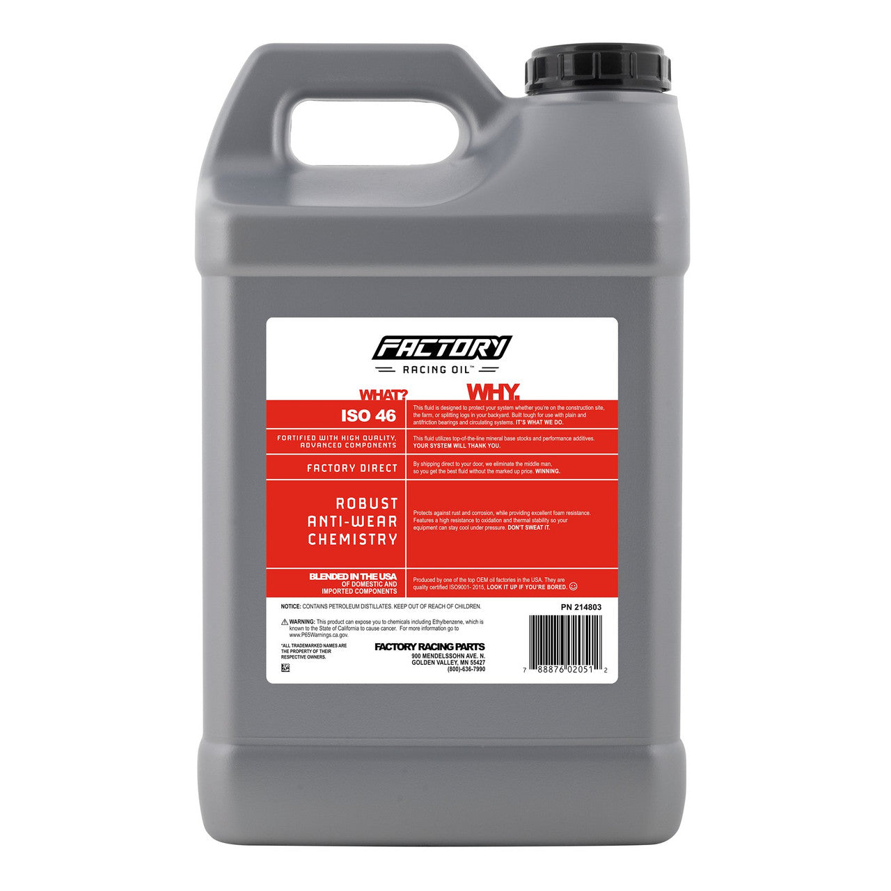 Factory Racing Oil Anti-Wear ISO 46 Hydraulic Fluid - 2.5 Gallons