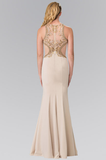 Beads Embellished Jersey Long Dress with Sheer Back-1