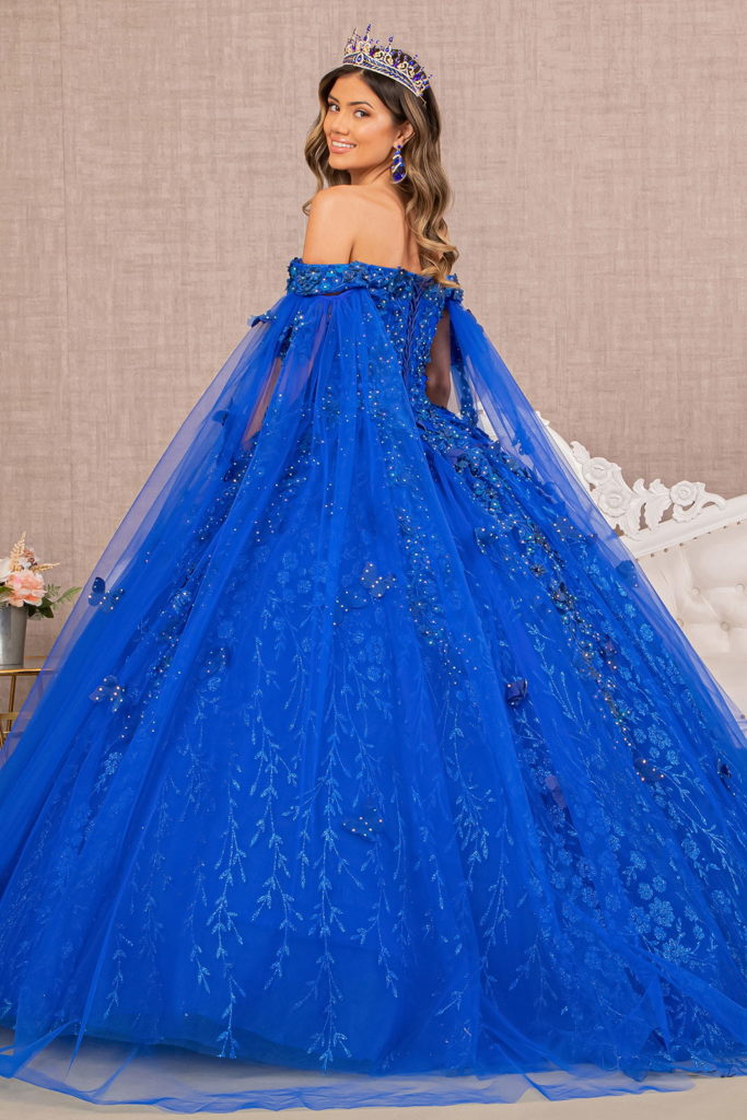 Embroidery Glitter Quinceanera Gown w/ Long Mesh Layer-1