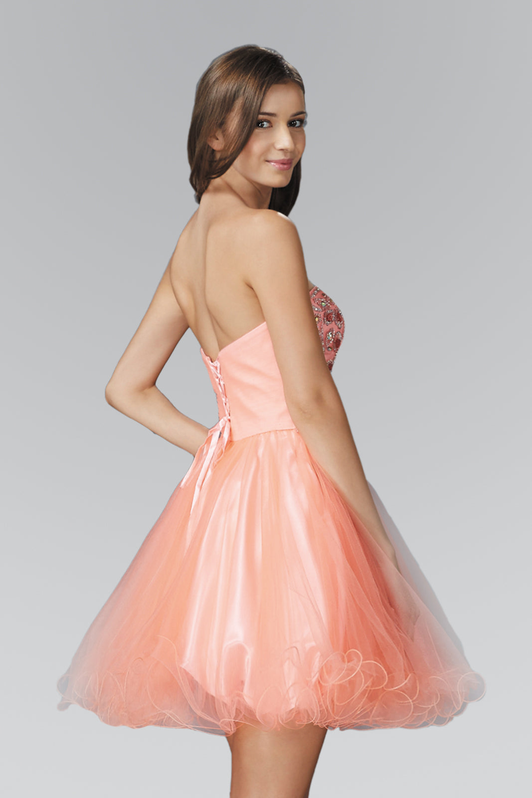 Strapless Sweetheart Tulle Short Dress with Jewel Embellished Bodice and Corset Back Detailing-2