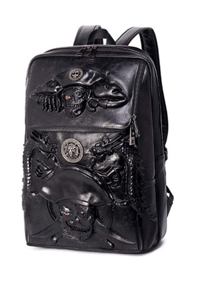 Halloween Skull Backpack 3D Pirate Captain 14"Laptop Computer Handbags Knapsack