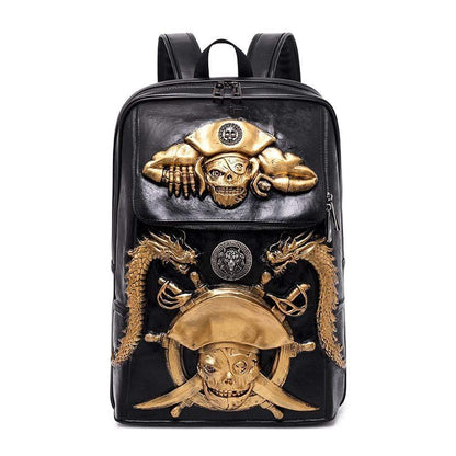 Halloween Skull Backpack 3D Pirate Captain 14"Laptop Computer Handbags Knapsack