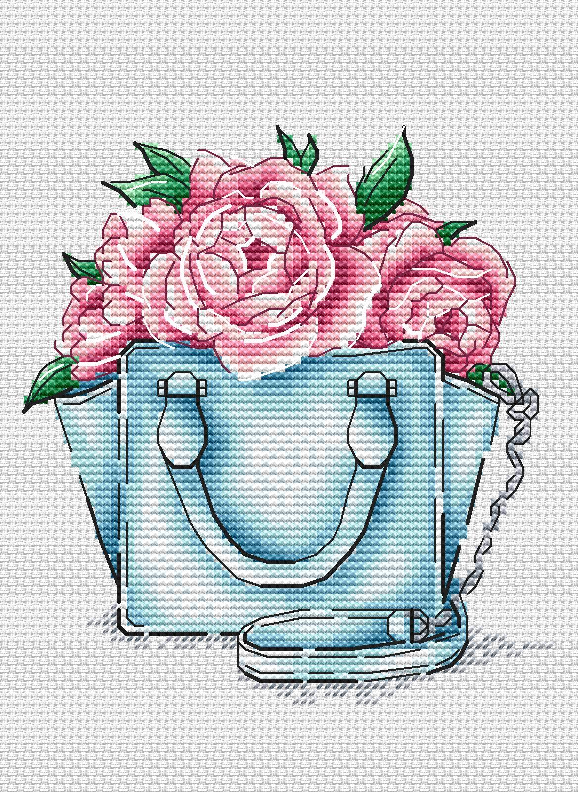 Handbag with Peonies - PDF Cross Stitch Pattern