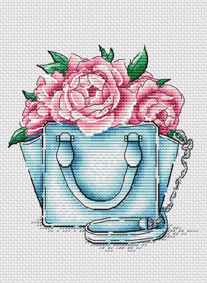 Handbag with Peonies - PDF Cross Stitch Pattern