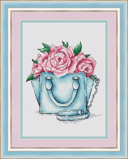 Handbag with Peonies - PDF Cross Stitch Pattern