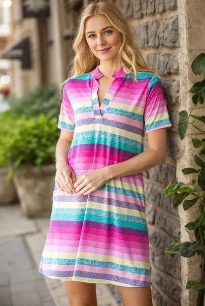 Heimish Full Size Striped Short Sleeve Mini Tee Dress Plus Size