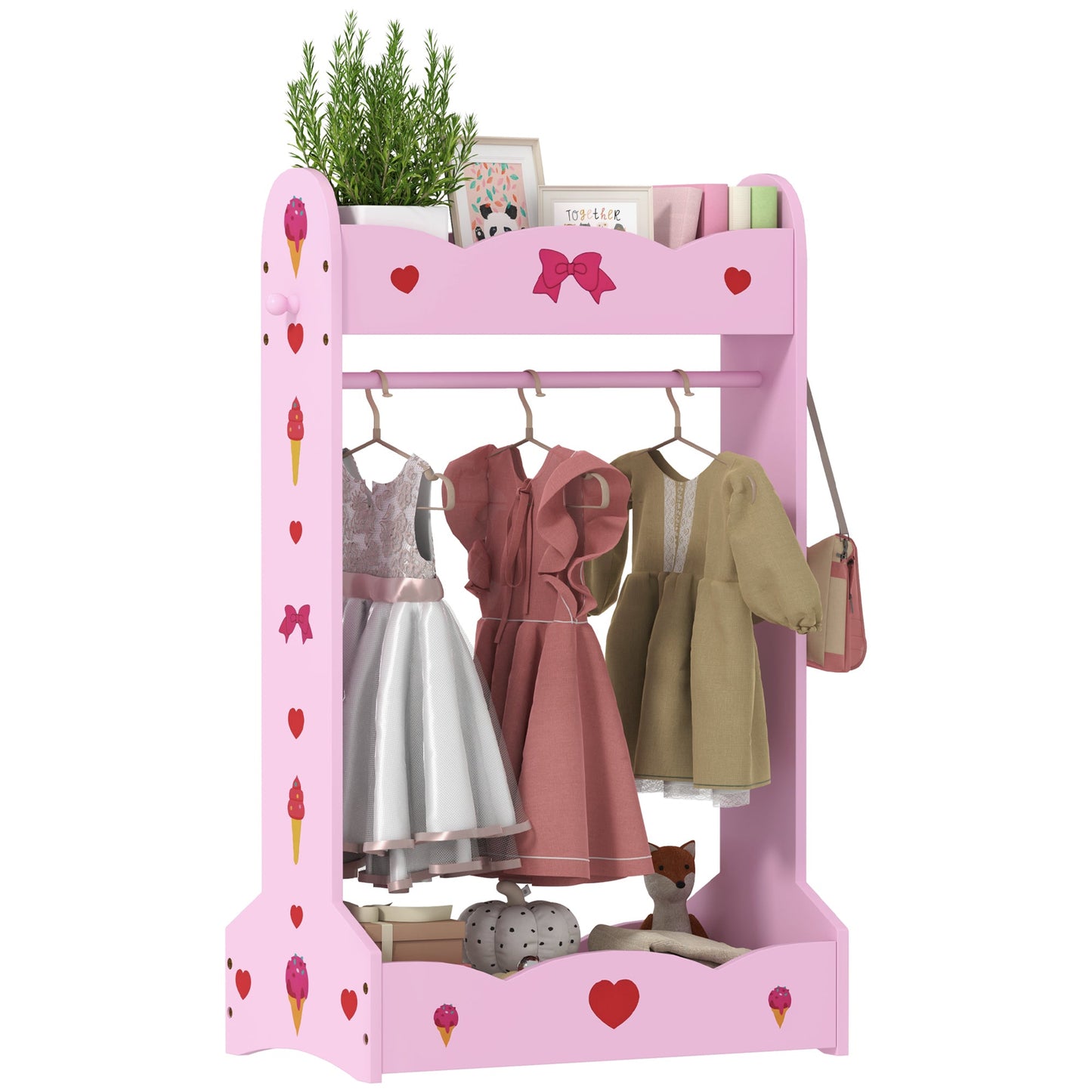 Kids Clothes Rail with 2 Storage Shelves MDF Hot Pink for Ages 3-8