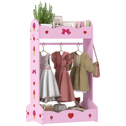 Kids Clothes Rail with 2 Storage Shelves MDF Hot Pink for Ages 3-8