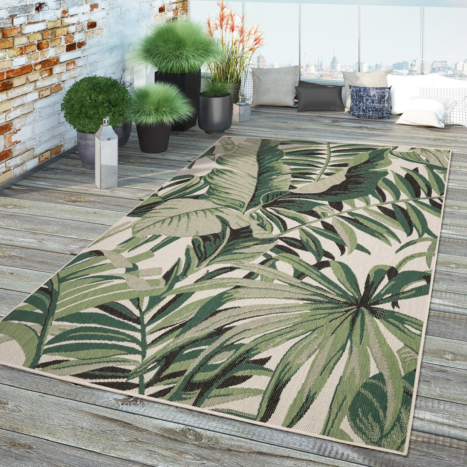In- & Outdoor Rug Ostende for Patio Jungle Design - Green Beige-1