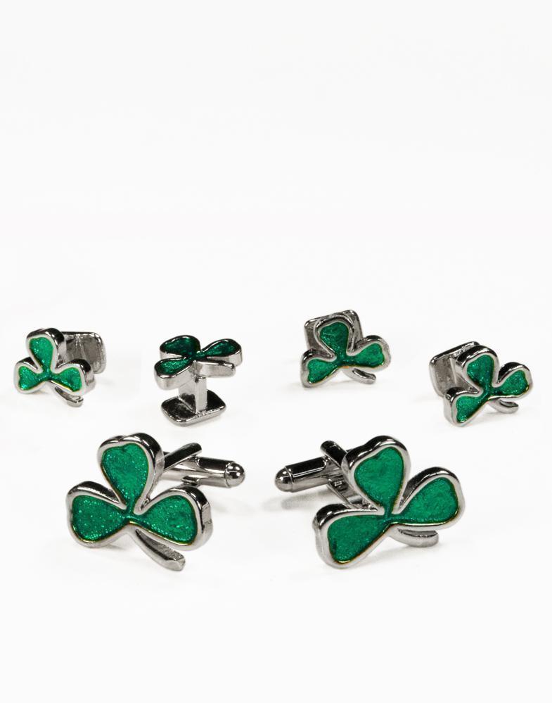 Irish Clovers Silver Studs and Cufflinks Set-0