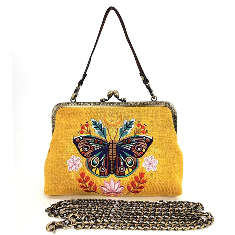 Moon Moth Vintage-Inspired Kisslock Handbag YELLOW