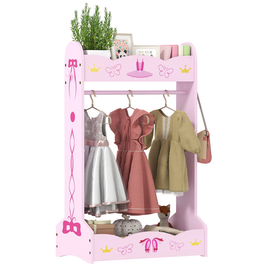 Kids Clothes Rail with 2 Storage Shelves MDF Pink for 3-8 Years