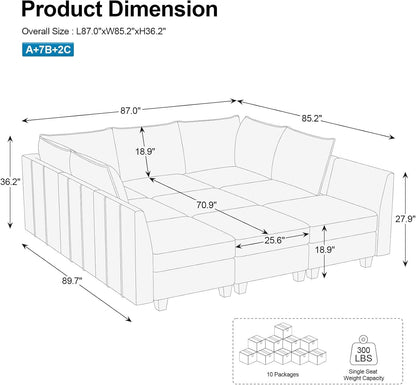 Large Modular Sectional Sofa Bed with Storage Comfort-1