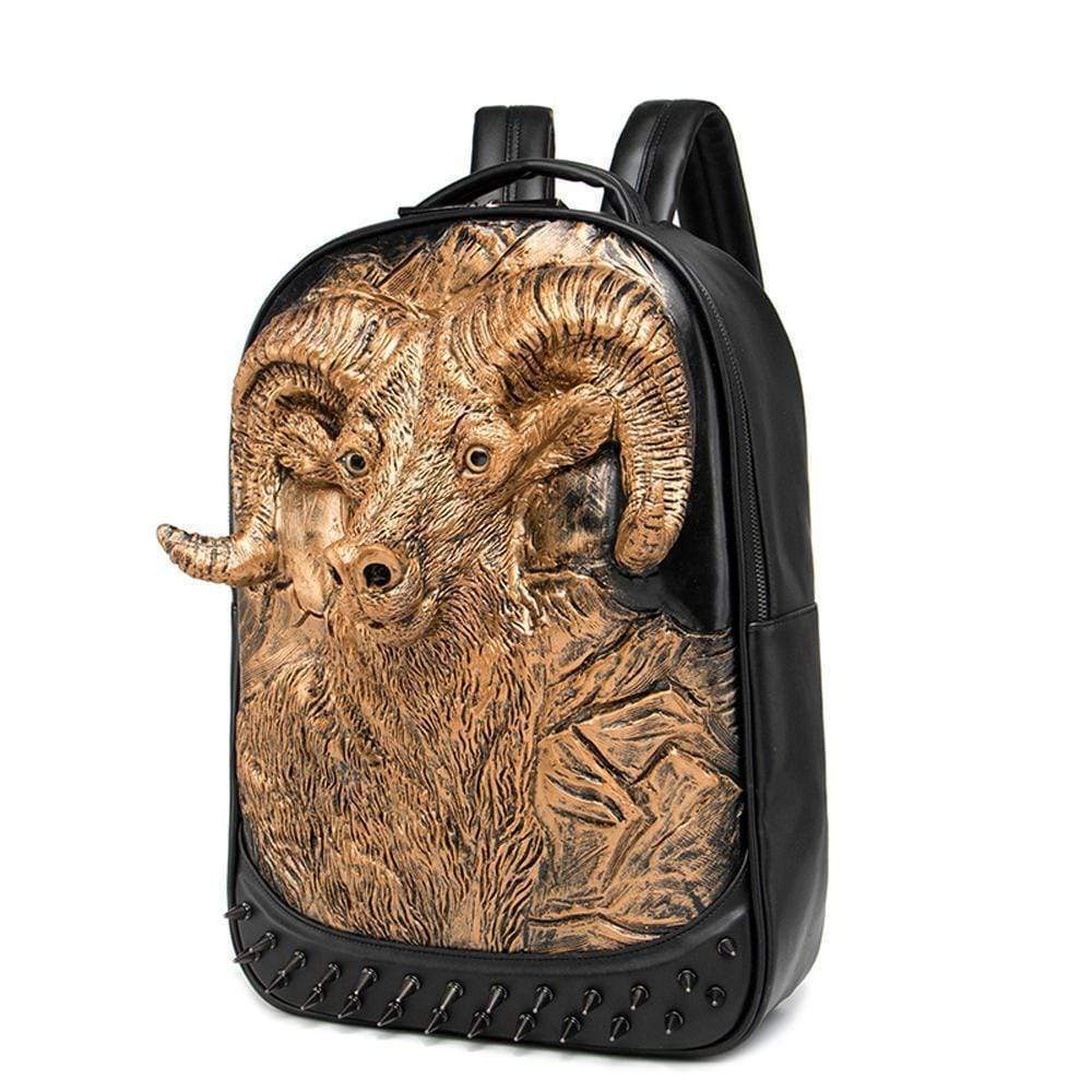 Large Studded Backpack 3D Goat Head Sculpture Backpack Laptop Travelling Rucksack Bag