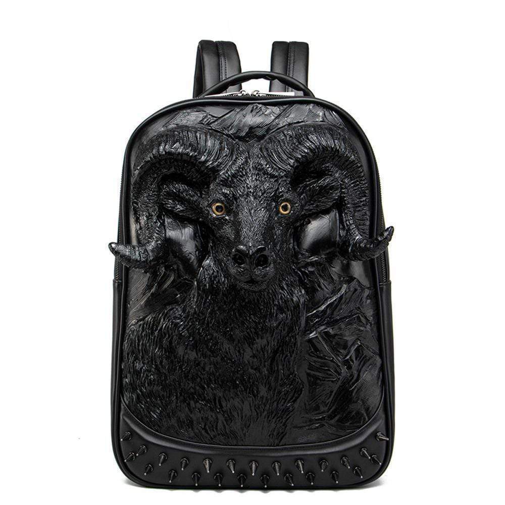 Large Studded Backpack 3D Goat Head Sculpture Backpack Laptop Travelling Rucksack Bag