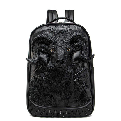 Large Studded Backpack 3D Goat Head Sculpture Backpack Laptop Travelling Rucksack Bag