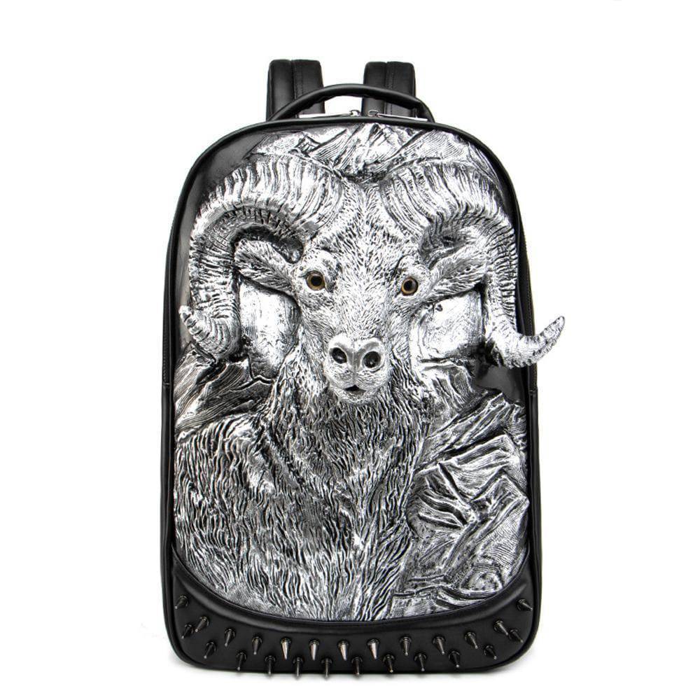 Large Studded Backpack 3D Goat Head Sculpture Backpack Laptop Travelling Rucksack Bag