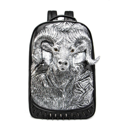 Large Studded Backpack 3D Goat Head Sculpture Backpack Laptop Travelling Rucksack Bag