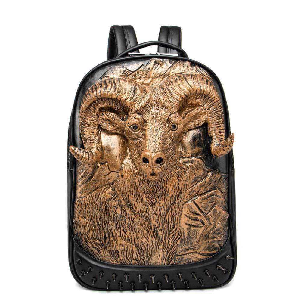 Large Studded Backpack 3D Goat Head Sculpture Backpack Laptop Travelling Rucksack Bag