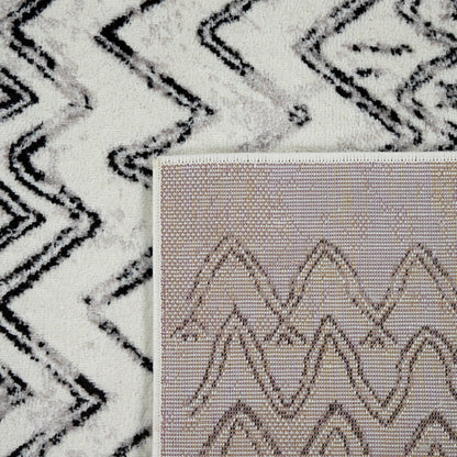 Living Room Rug with Scandi Pattern Low-Pile in Cream Grey