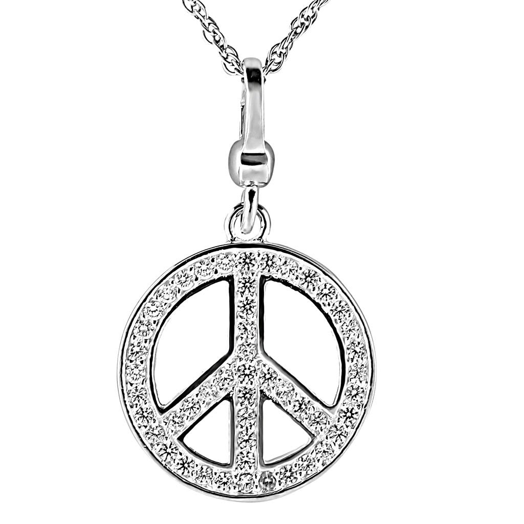 LOS420 - Silver 925 Sterling Silver Chain Pendant with AAA Grade CZ  in Clear-0