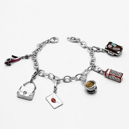 LOS606 - Silver 925 Sterling Silver Bracelet with Epoxy  in Multi Color