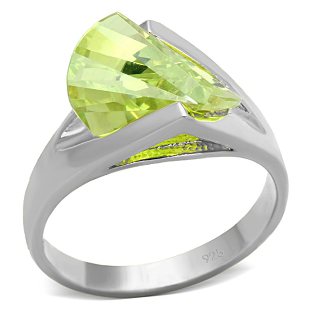 LOS646 - Silver 925 Sterling Silver Ring with AAA Grade CZ  in Apple Green color-0
