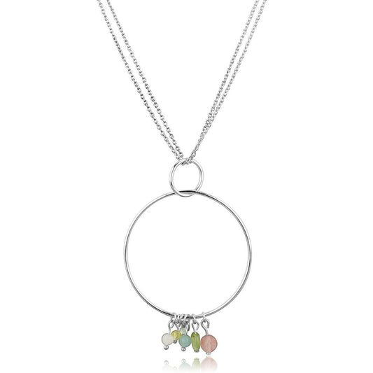 LOS796 - Silver 925 Sterling Silver Necklace with Synthetic Glass Bead in Multi Color-0